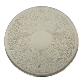 Vintage Mid Century Silver Plated 8" Round Leafy Scroll Design Pot Trivet For Sale