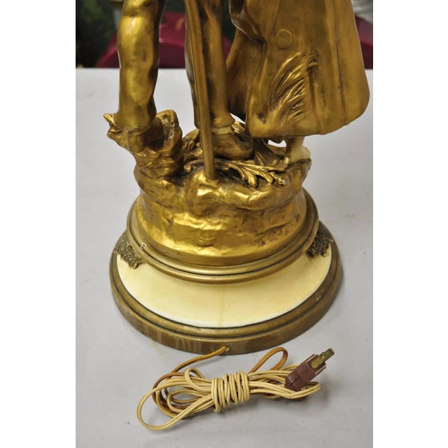 Antique French Renaissance Moreau Figural Metal Table Lamp, Wife & Farmer For Sale - Image 9 of 11