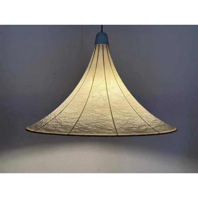 Cocoon Hanging Lamp in the Shape of Tulipan with Turquoise Stripes, 1960s For Sale - Image 4 of 18