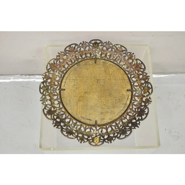 Antique French Renaissance Style Round Leafy Brass Frame Small Beveled ...