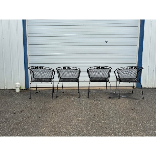Vintage Woodard Style Outdoor Wrought Iron Arm Chairs – Set of 4 For Sale - Image 12 of 12