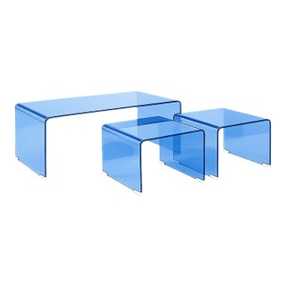 Contemporary Blue Acrylic Nesting Tables – Statement Coffee Table Set For Sale