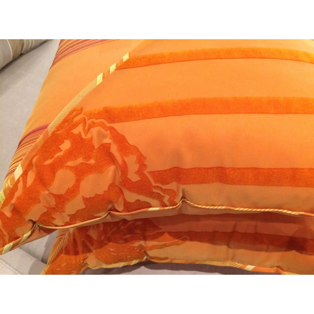 DWM | MALOOS Dia Orange Flocked Pillows - A Pair For Sale - Image 9 of 10