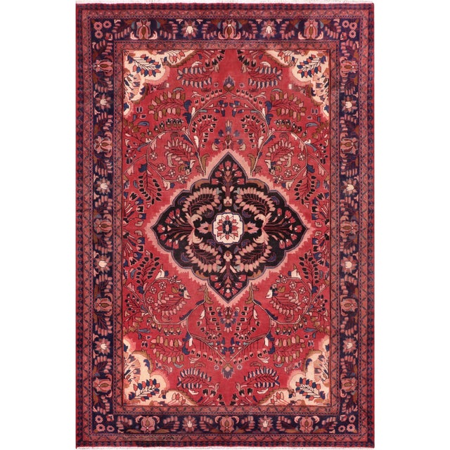 Medallion Persian Tabriz Red/Blue Wool Rug - 7'5'' X 10'3'' For Sale - Image 10 of 10