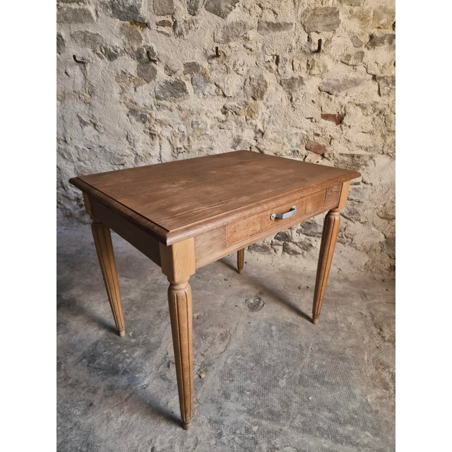 Vintage French Oak Desk and Bistro Chair in Beech, 1930, Set of 2 For Sale - Image 4 of 18
