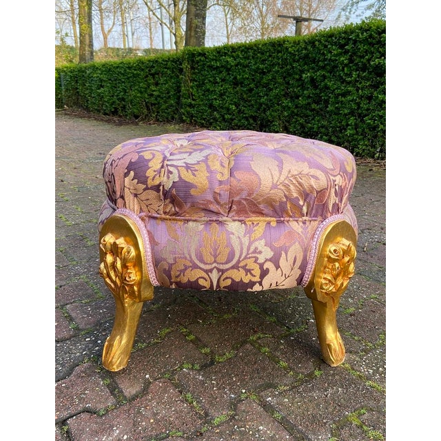 Purple 1970s French Louis XVI Gold Beech Purple Bench - 1 Pc For Sale - Image 8 of 10