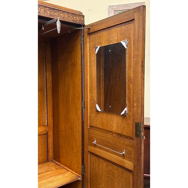 Wood Solid Oak Custom Built Armoire c.1910. Arts & Crafts. For Sale - Image 7 of 16