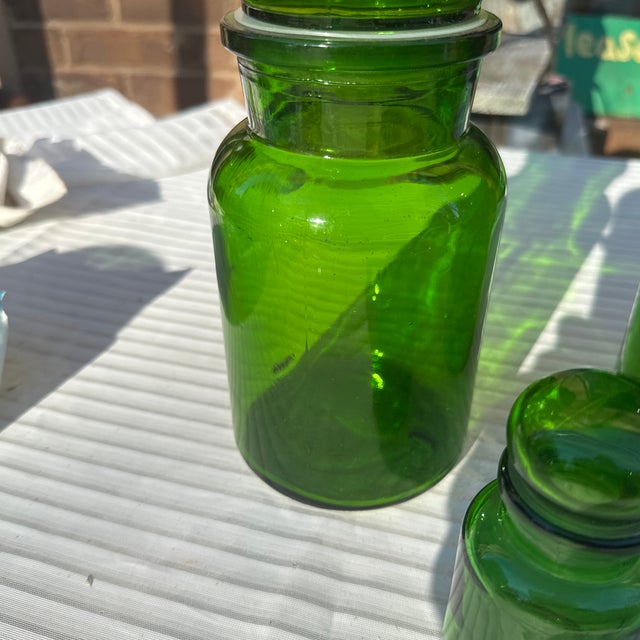 Mid-Century Modern 1970s Matching Green Glass Jars, Set of 3 For Sale - Image 3 of 9