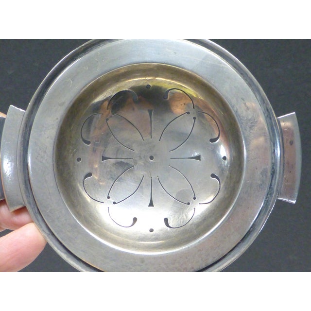 Mid-Century Modern 1930 Georg Jensen Pyramid Sterling Silver on Cup Tea Strainer Teaball & Sterling Rest Harold Nielsen For Sale - Image 3 of 7