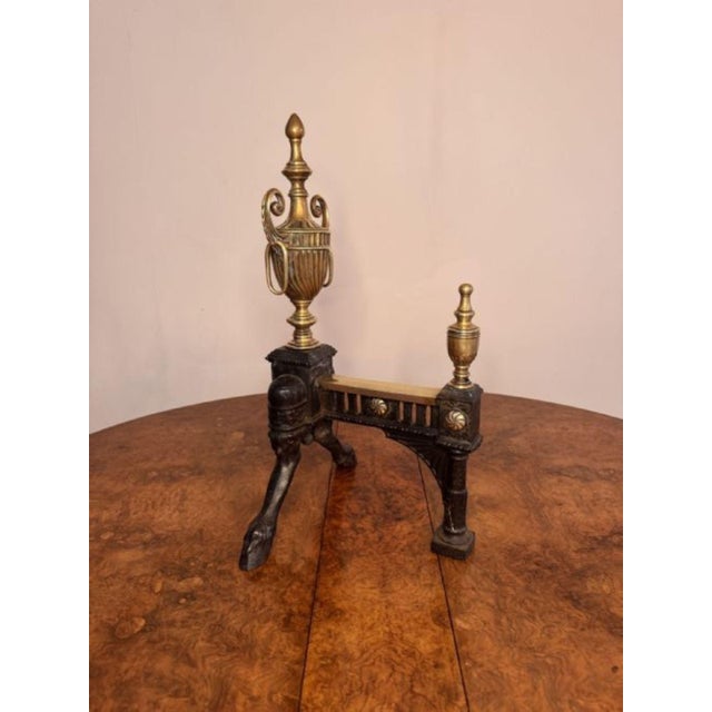 Antique Victorian Brass and Iron Fire Dogs, 1860, Set of 2 For Sale - Image 4 of 7
