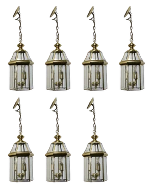 Art Deco Brass & Glass Hall Lanterns, 1970s, Set of 7