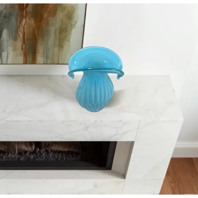 Murano Art Glass Aqua Blue Vase Crescent Clam Lip Fluted Vase For Sale - Image 4 of 17