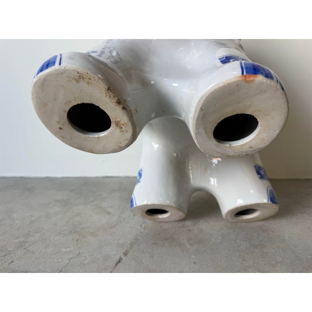 Vintage Handmade Blue & White Ceramic Elephant Garden Stool For Sale - Image 12 of 12