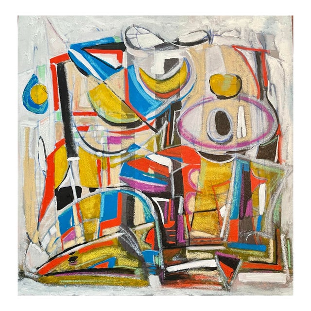 One on the Left Listed John Schwab Original Oil Abstract Rothko Style Painting Cubism MCM 24”x24” For Sale