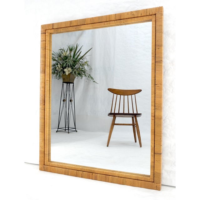 Large 36x44 c1970s Rectangle Rattan Cane Bamboo Frame Wall Mirror MINT For Sale - Image 14 of 15