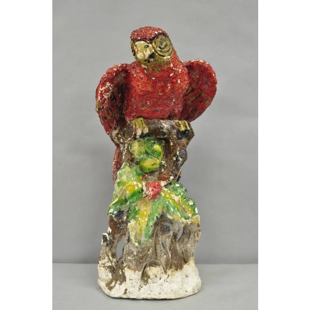 Hollywood Regency Mid 20th Century Vintage Hollywood Regency Cast Plaster Red Tropical Parrot Macaw 29" Statue For Sale - Image 3 of 12