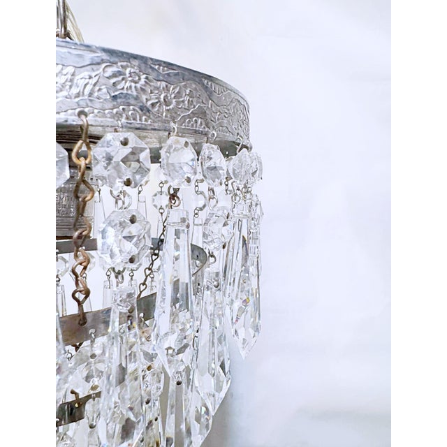 Metal Vintage Silver Crystal Basket Chandelier With a-Chain and Crystal Ball Drop For Sale - Image 7 of 8
