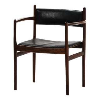 Armchair in Rosewood and Black Leather by Kai Lyngfeldt Larsen, 1960s For Sale