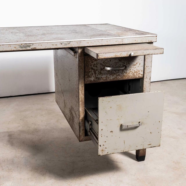 Industrial Steel Double Drawer Desk, 1950s For Sale - Image 4 of 14
