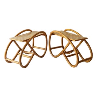 1960s Pair of Vintage Pretzel Bamboo Side Table Set, Paul Frankl Style For Sale