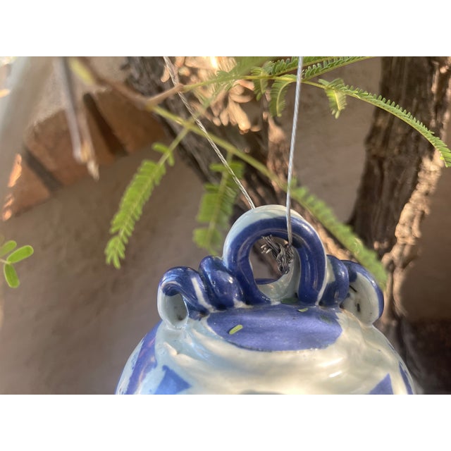 1980s 1980s Blue & White Hand Painted Stoneware Studio Pottery Hummingbird Feeder For Sale - Image 5 of 7