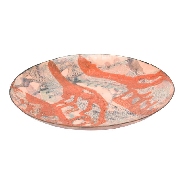 Vintage Enamel Over Copper Abstract Painterly Signed Bowl For Sale