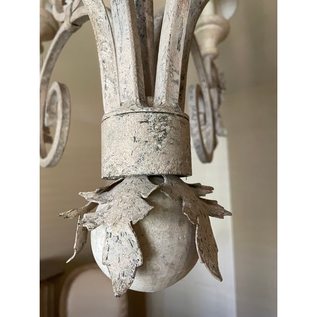 Mediterranean 1990s Fine Art Lamps Metal and Stone Chandelier With Silk Lampshades For Sale - Image 3 of 4