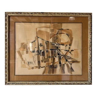 1970’s J. Peter Hummel Expressionist Abstract Architectural Watercolor Painting – Framed Under Glass For Sale