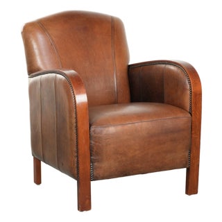 Art Deco Style Sheepskin Armchair in with Wooden Armrests For Sale