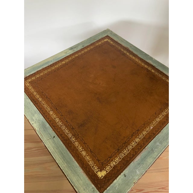 Wood 1990s Vintage French Empire Distressed Green Patina and Leather Tooled Inset Side Table For Sale - Image 7 of 9