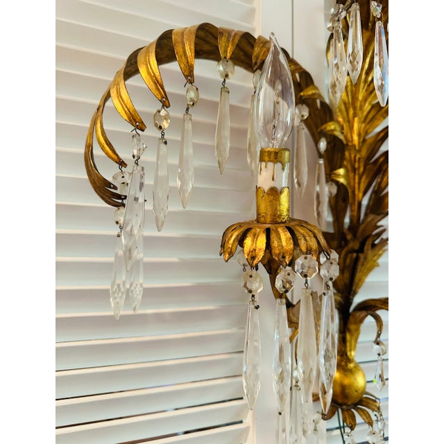 Hollywood Regency Vintage Italian Palm Tree Tole Sconce For Sale - Image 3 of 10
