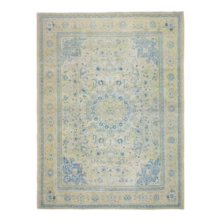 1970s Vintage Persian Handmade Wool Cotton Yellow Area Rug For Sale