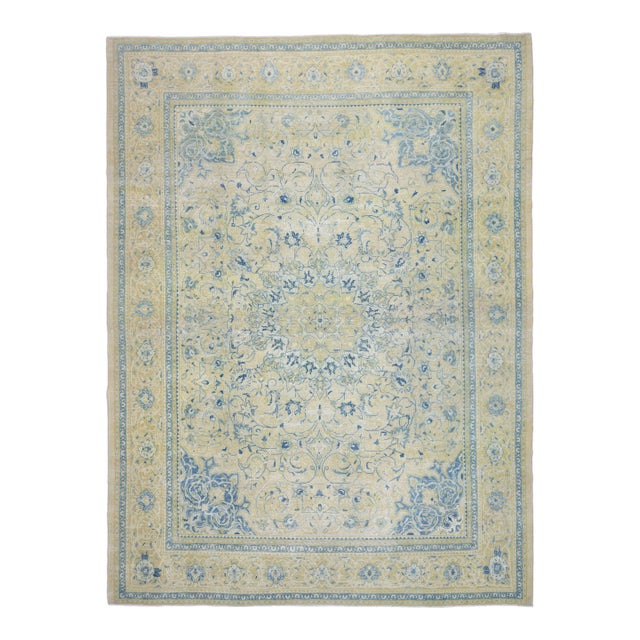 1970s Vintage Persian Handmade Wool Cotton Yellow Area Rug For Sale