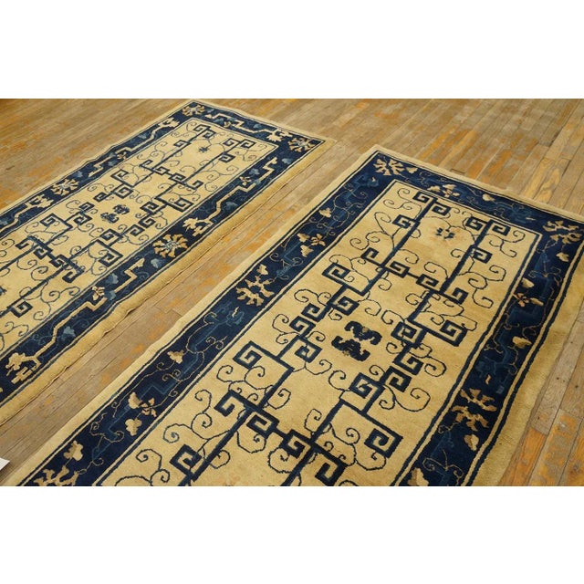 1920s Beige Geometric Antique Pair of Chinese Peking Carpets 3' X 5'10'' Knotted Wool Rugs For Sale - Image 4 of 9