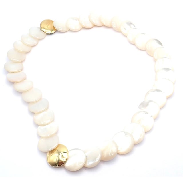 1980s 1980s Tiffany & Co. Angela Cummings Yellow Gold Mother of Pearl Malachite Inlaid Necklace For Sale - Image 5 of 15