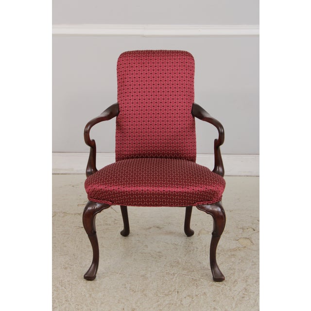 Queen Anne Pair of Antique Mahogany Open Arm Chairs For Sale - Image 3 of 16