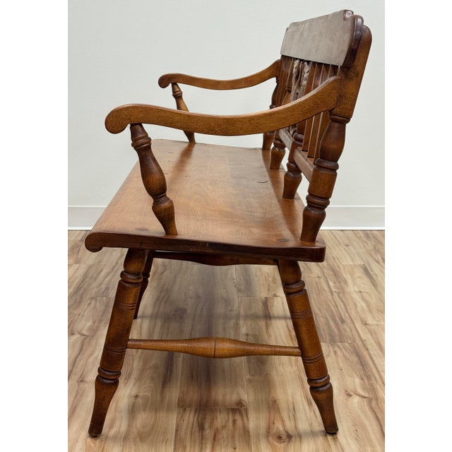 Early 20th Century Vintage Cushman Carved Wood Colonial Farmhouse Bench For Sale - Image 5 of 9