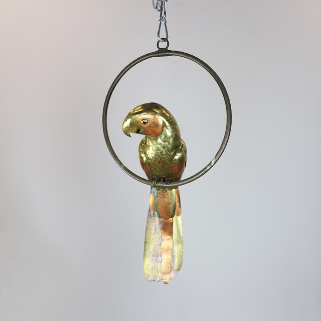 Mexican 1960s Sergio Bustamante Sculpture of Macaw on Hanging Perch For Sale - Image 3 of 5