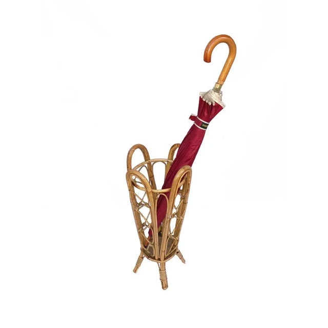 Wood Italian Bamboo and Wicker Umbrella Stand in the Style of Franco Albini, 1950s For Sale - Image 7 of 8
