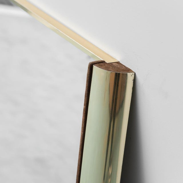 1970s Larhge Rectangular Mirror with Brass and Suede Frame, 1970s For Sale - Image 5 of 11