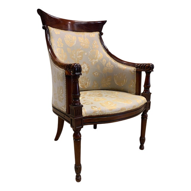 William IV Mahogany Armchair with Cream Damask Upholstery For Sale