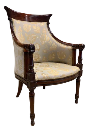 William IV Mahogany Armchair with Cream Damask Upholstery