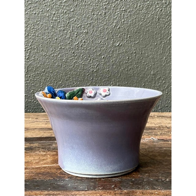 Vintage Original Studio Pottery Triple Flower Bowl For Sale - Image 4 of 12