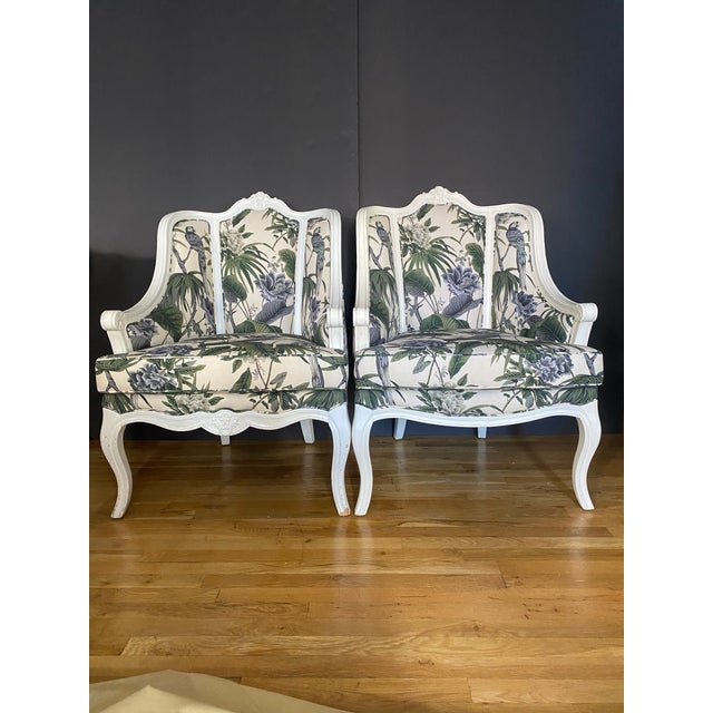 Set of 2 Victorian Style Armchairs in House of Hackney's Paradisa Linen For Sale - Image 4 of 4