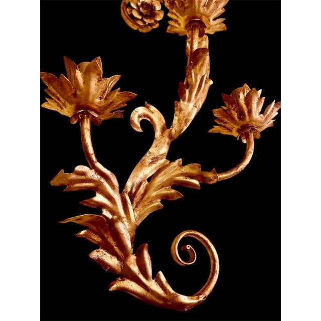 1970s Large Florentine Gilt Wall Lamps attributed to Bianci, Italy, 1970s, Set of 2 For Sale - Image 5 of 10