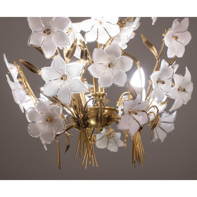 Murano Style Chandelier White Flowers, 1970 For Sale - Image 12 of 12
