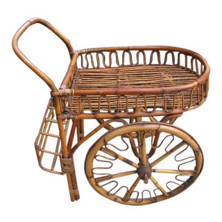 French Riviera Rattan Bar Cart From the 1950s For Sale