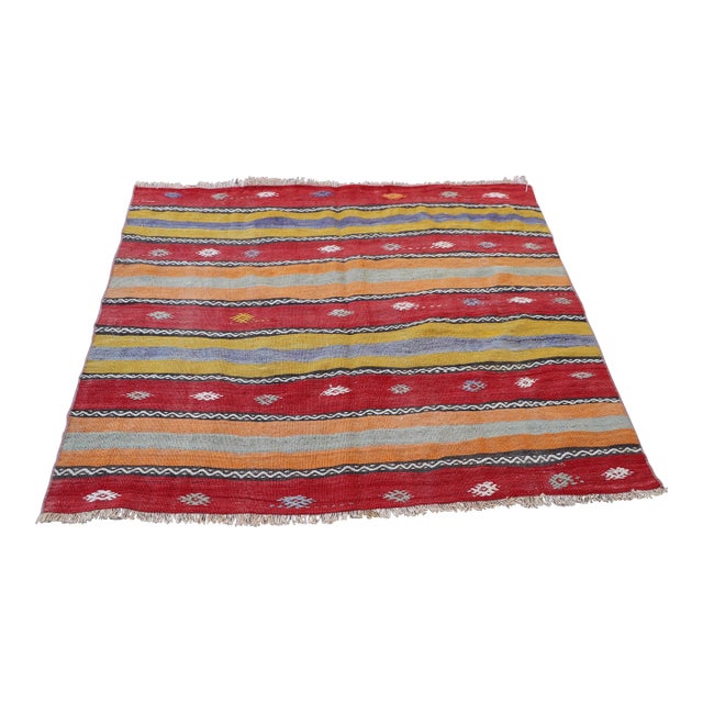 1990s Red Striped Hand Knotted Rug For Sale