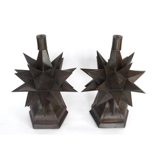 Mid-Century Modern Vintage Brutalist Sputnik Metal Starburst Sculptures - Set of 2 For Sale - Image 3 of 12