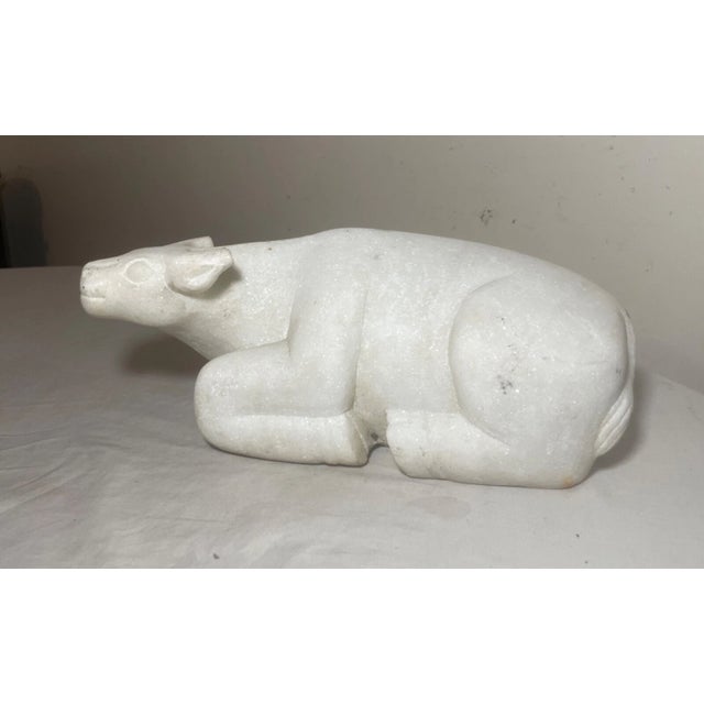 Figurative Heavy Antique Hand Carved Marble Stone Water Buffalo Animal Sculpture Statue For Sale - Image 3 of 13